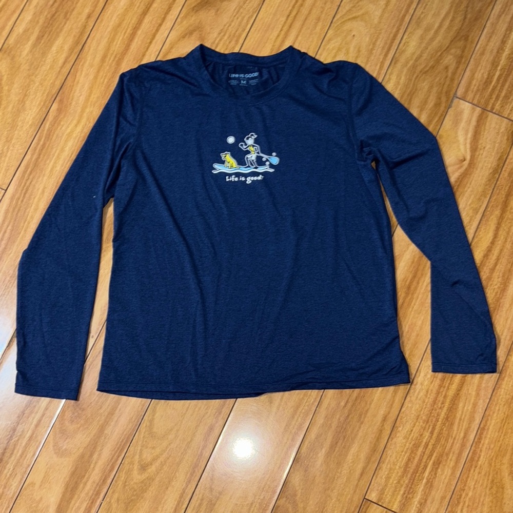 Life Is Good Fitted Blue Long Sleeve T-Shirt
